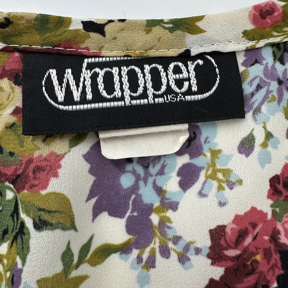 VTG 90s Wrapper Floral Ruffle Blouse Romantic Goth Whimsy Cottagecore Boho Top M - Picture 4 of 10